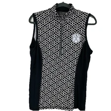 Goode Rider Equestrian Top Vest Size XL Black White Bamboo Blend 1/2 Zip Stretch
