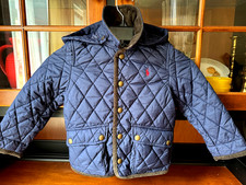 Polo Ralph Lauren Quilted Hooded Barn Jacket Toddler Baby Blue Snap Up Size 4/4T