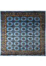 7.5 x 8.0 Square Handmade Jaldar Bokhara Wool Rug Electric Blue #F-4036