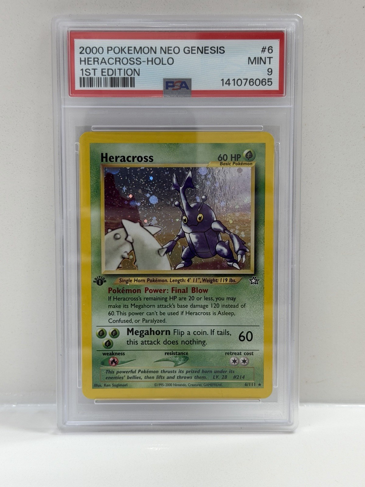 2000 POKEMON NEO GENESIS 1ST EDITION HERACROSS HOLO 6 PSA 9