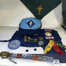 Boy Scout lot includes hat bandanna belt badg...