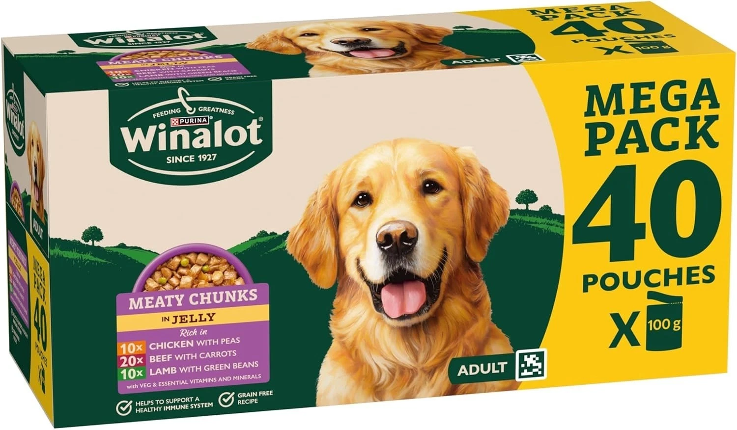 WINALOT Meaty Chunks Mixed in Jelly Wet Dog Food Pouches 40x100g ( pack of 2 )