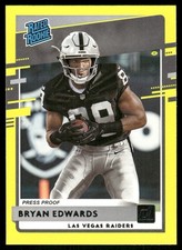 2020 Panini Donruss Yellow Press Proof #328 Bryan Edwards Rookie RC Raiders card. rookie card picture