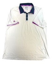 Adidas Polo Shirt Mens Large White Purple Climacool Short Sleeve Golf Logo