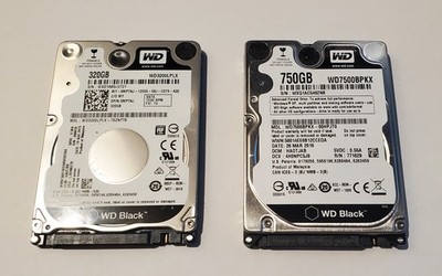 Two Western Digital AF Hard Drives. WD3200LPLX & WD7500BPKX - 320GB & 750GB