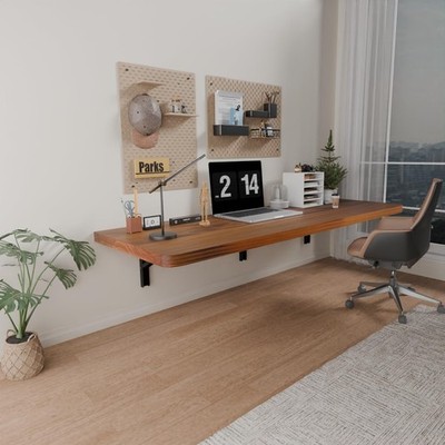 Wall Mounted Folding Table with Pine Wood,48'' x 16'' Floating Wall Desk,Laundr...