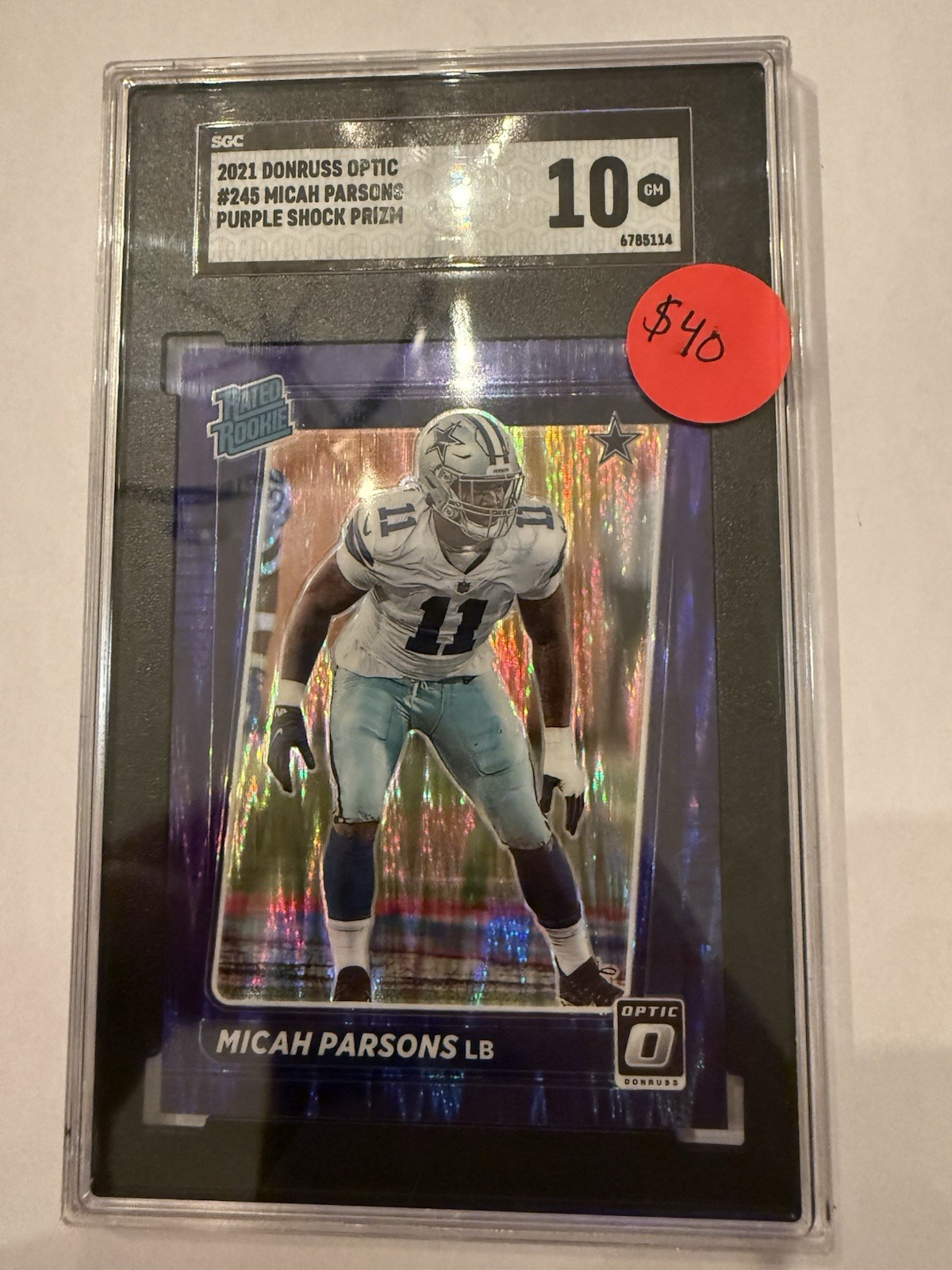 2021 Donruss Optic - Rated Rookie Micah Parsons #245 Purple Shock Prizm - SGC 10