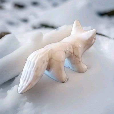 Fabian Tsethlikai-White Marble Arctic Fox-Zuni Fetish-Native American Carving
