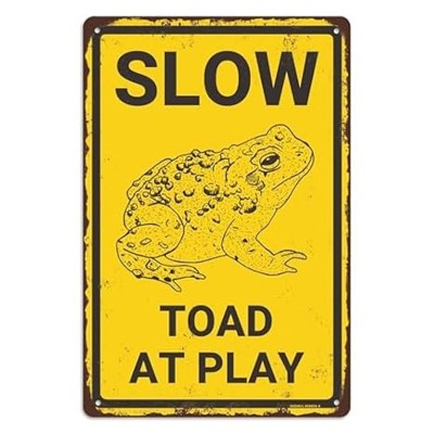 Vintage Slow Toad at Play Metal Sign - Unique Frog Decor for Home & Garden