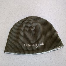 Life is Good Corduroy Fleece Reversible Beanie Tan Green Hat Cap Men Woman