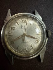 Vintage Gema Swiss 21 Jewels Manual Wind Watch Sunburst Guilloche Dial 34mm
