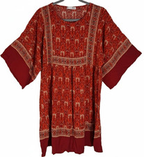 Womens large rust red shift dress vivimos whimsigoth boho peasant cottagecore