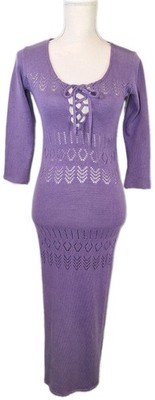 VTG NECTAR CREATIONS S/M Crochet Knit Maxi Lace-Up Cover-up Bodycon Dress Purple