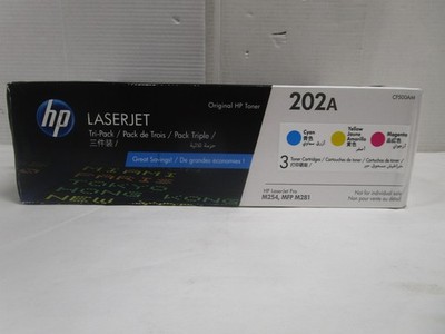 HP 202A CF500AM 3 pack LaserJet Toner Cartridge Cyan Yellow  Magenta Sealed NEW