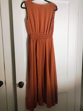 SHEIN Medium Rust Swiss Dot Maxi Dress Smocked Waist Boho Sleeveless