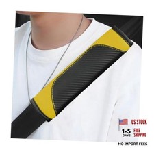 povtii 2 PCS Car Seat Belt Cover, Carbon Fiber Leather Auto Seat Black Yellow