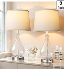QiMH Glass Table Lamps for Living Room, Bedside Lamps Set of 2 with USB A C Char