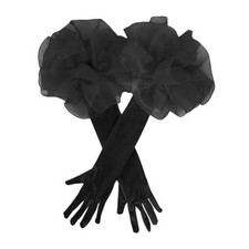 IPENNY Elegant Opera Long Velvet Gloves with Ruffled Trim, One Size Black