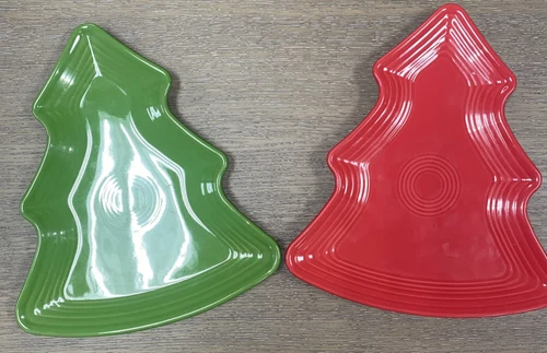 Fiesta Christmas 10" Tree Plates  SET OF  TWO Green Red Holiday