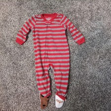 Carters Boys 18 Months Red Gray Reindeer Santa Fleece Sleeper Christmas 18M