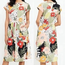LOFT Tropical Midi Utility Pocket Shirtdress, Sz 8, Abstract Floral