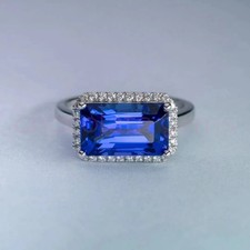3.21 Ct Natural Tanzanite  Diamond Wedding Ring 14K solid White Gold