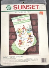 Vtg Sunset Snowy Friends Stocking Kit Christmas Felt Applique 18025