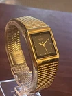 Vintage Seiko Galaxy Gold Tone Quartz Ladies Watch Black Dial Mesh Bracelet