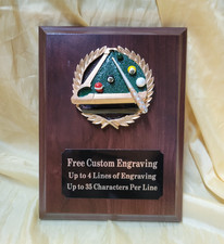 Pool Billiards Award Plaque. Free Custom Engraving