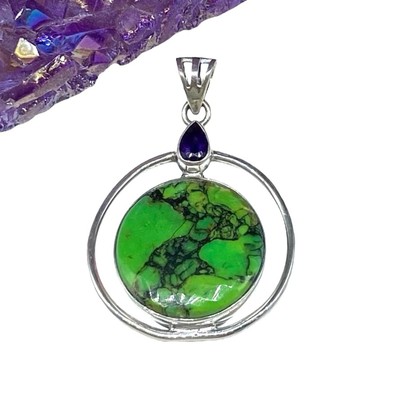 Grüne Matrix Türkis & Amethyst Halskette Anhänger massiv 925 Sterling Silber