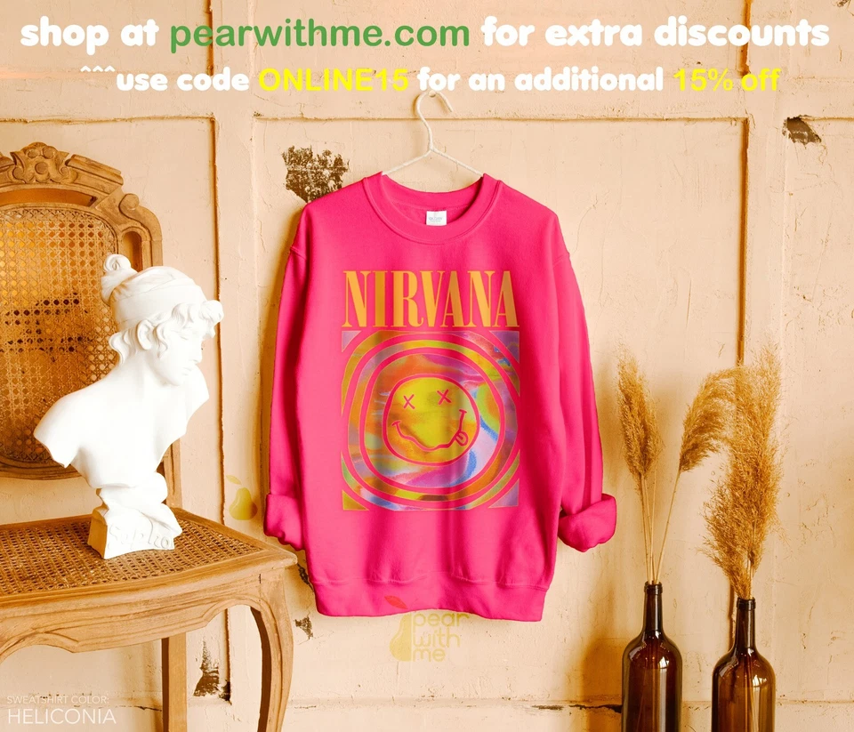 Sudadera Nirvana Smiley Face; Sudadera Unisex Nirvana Estética Rosa Arco Iris Foto 2 de 4