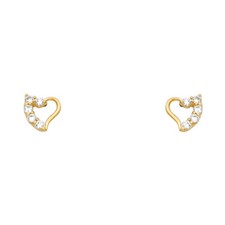 Real 14k Yellow Gold White CZ Heart Screw Back Stud Earrings Women Kids  Girls