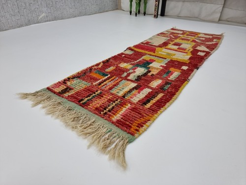 Moroccan Handmade Boujaad Rug 2'2''x6'7'' Berber Abstract Yellow Wool Area Rug - Picture 4 of 12