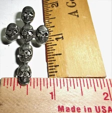 Skull Cross pin unusual vintage collectible old biker vest rocker Goth pinback