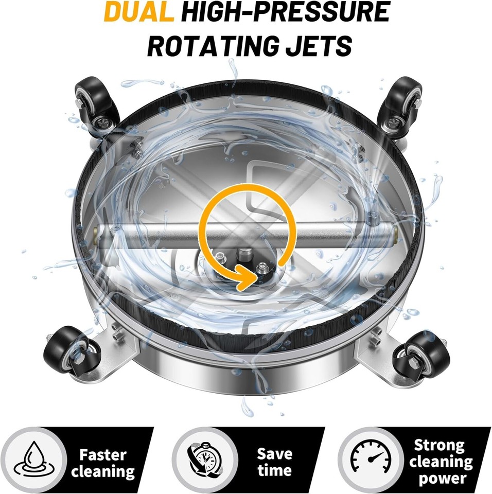 14" Pressure Washer Surface Cleaner with 4 Wheels Stainless Steel