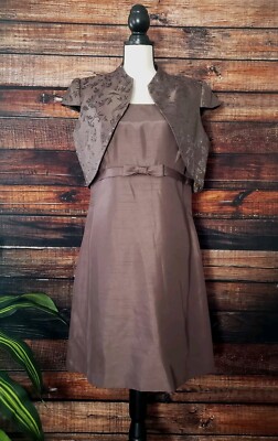 Jessica Howard Evenings Dress 14 Petite Elegant Two Piece Brown