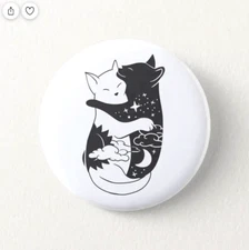 BLACK WHITE CATS HUG MOON CELESTIAL  Pendant on 925 Sterling Silver 18" necklace