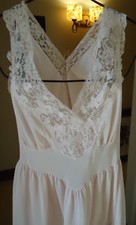 Vtg 50s Embroidered Lace w Pearls 34 Silky Nylon Pink Nightgown Negligee USA