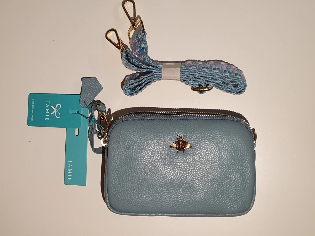 JAMIE BAGS Blue Bee Leather Crossbody Bag with 2 straps