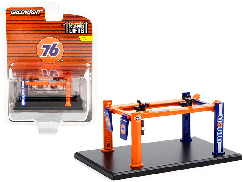 グリーンライト　76　ユニオン　ガレージ　リフト　1/64 Greenlight Adjustable Four-Post Lift Union 76 Orange & Blue 1/64