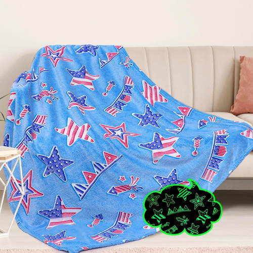 Glow in the Dark Blanket for Kids Independence Day Gifts Stars and Stripes Blank - Picture 9 of 12
