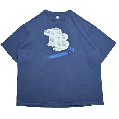 Vintage Y2K Tampa Bay Rays MLB 3D Graphic T Shirt Navy Mens 2XL Sport