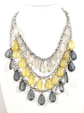Charming Charlie Frosted Yellow Gray Charm Layered Statement Necklace 21 in