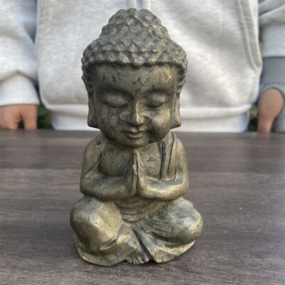 3.2LB 5.7'' Natural Pyrite Baby Buddha Sculpture Quartz Crystal Carving Gift C1