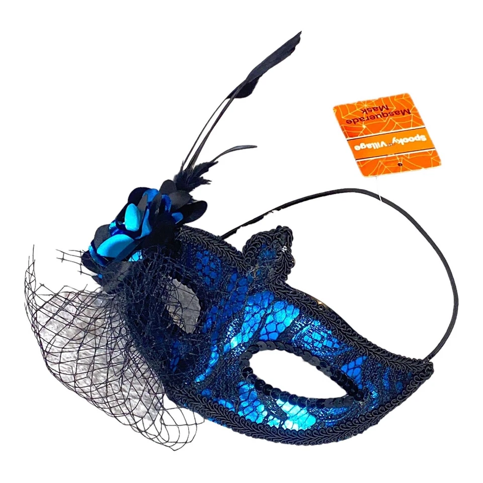 Vintage Mask Womens Teens Girls Venetian Feather Fishnet Masquerade Mardi Gras - Image 4 of 4