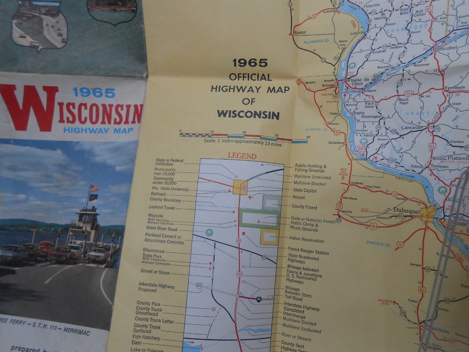 1965 Wisconsin State Highway Road Map Travel Guide WI Vintage eBay