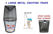 3 LARGE METAL CRAYFISH TRAPS LIVE BAIT FISH SHRIMP PRAWN CRAB DROP NET CAGE POT