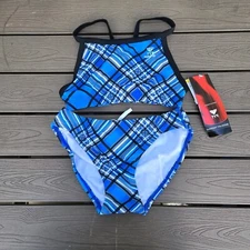 TYR Womens  Durafast Pacific Plaid Diamondfit Workout Bikini Set Size 34/S NEW 