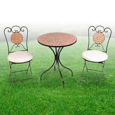 Mosaik Gartenset Gartenstühle Mosaiktisch wählbar Rustikal Rund Sitzkissen