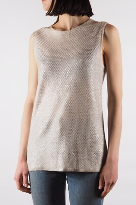 Chanel 09P Women's Beige Metallic Cotton Linen Knit Tank Top Size